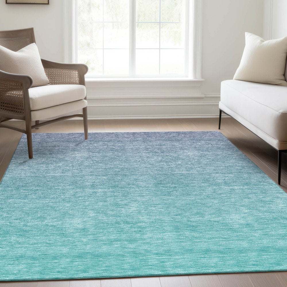 3' X 5' Sky Blue And Teal Blue Ombre Washable Indoor Outdoor Area Rug