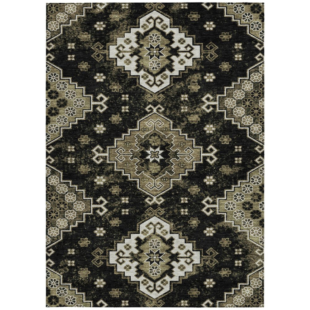 3' X 5' Black Ivory And Taupe Medallion Washable Indoor Outdoor Area Rug