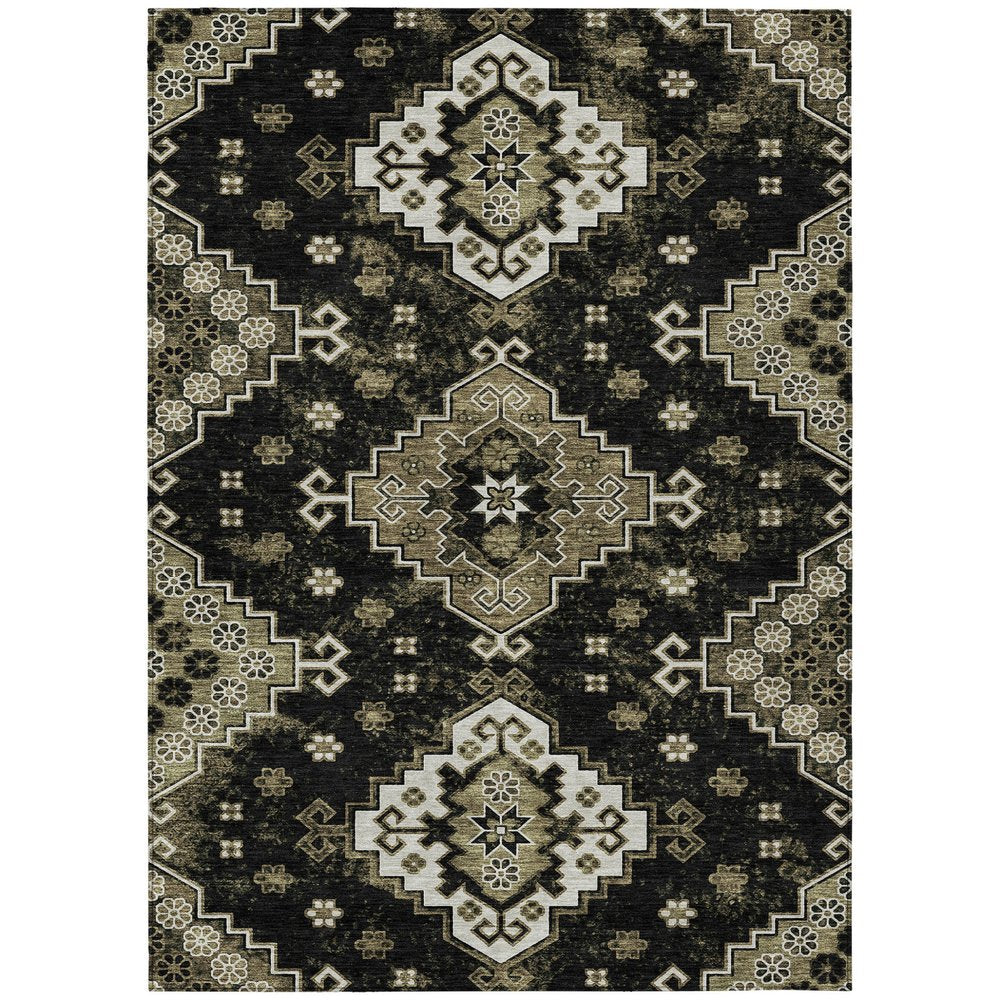 3' X 5' Black Ivory And Taupe Medallion Washable Indoor Outdoor Area Rug