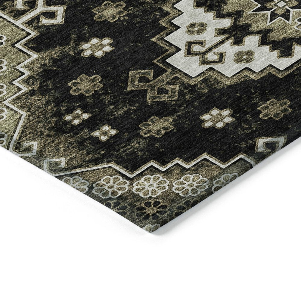 3' X 5' Black Ivory And Taupe Medallion Washable Indoor Outdoor Area Rug
