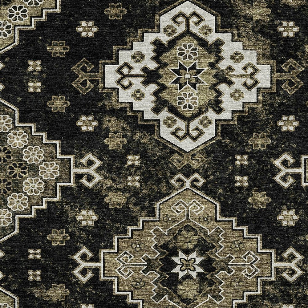 3' X 5' Black Ivory And Taupe Medallion Washable Indoor Outdoor Area Rug