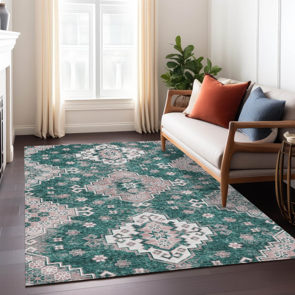 3' X 5' Emerald Brown And Ivory Medallion Washable Indoor Outdoor Area Rug