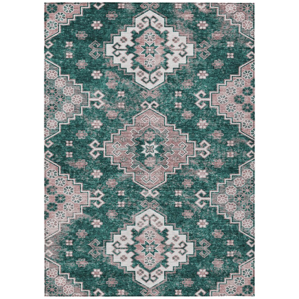 3' X 5' Emerald Brown And Ivory Medallion Washable Indoor Outdoor Area Rug