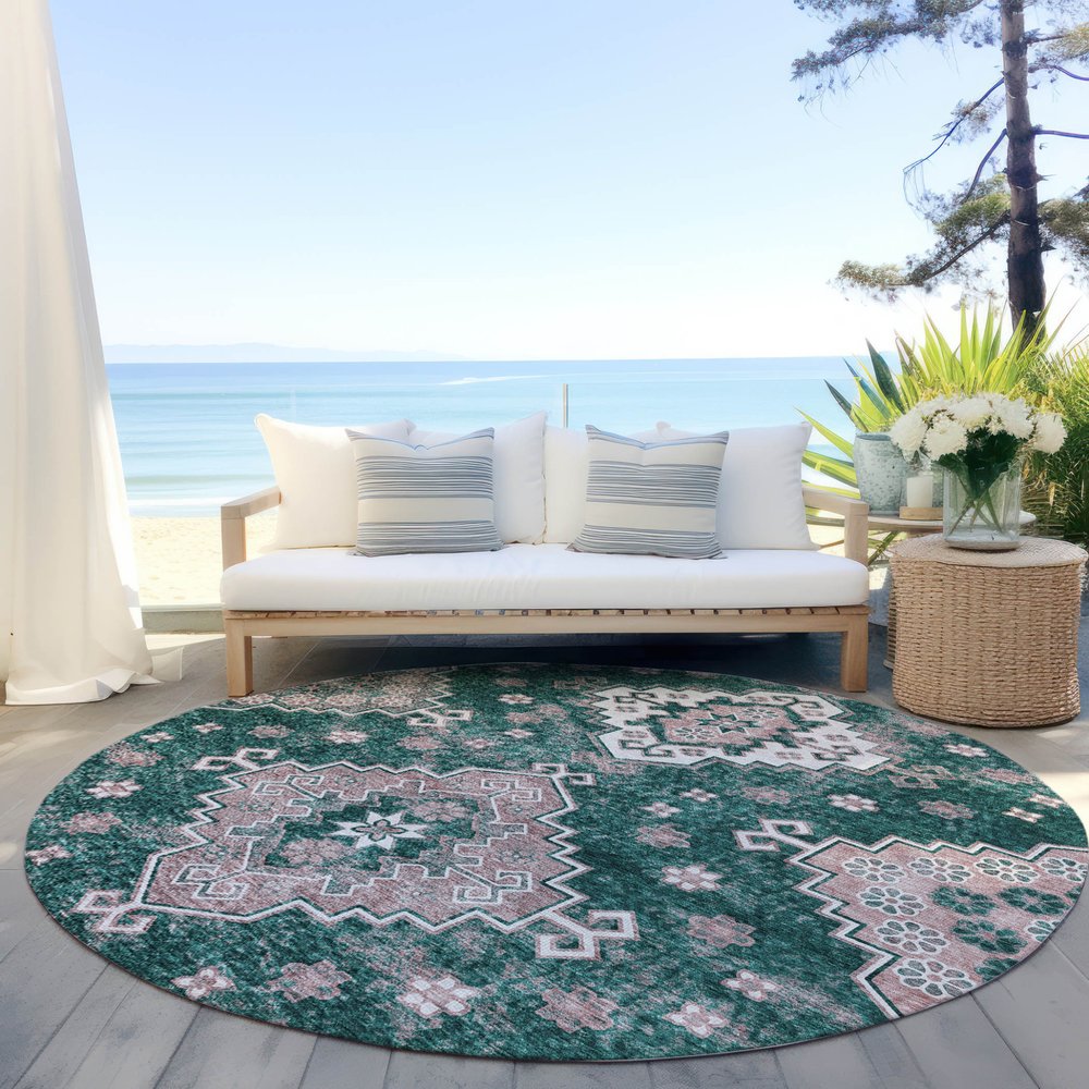 3' X 5' Emerald Brown And Ivory Medallion Washable Indoor Outdoor Area Rug