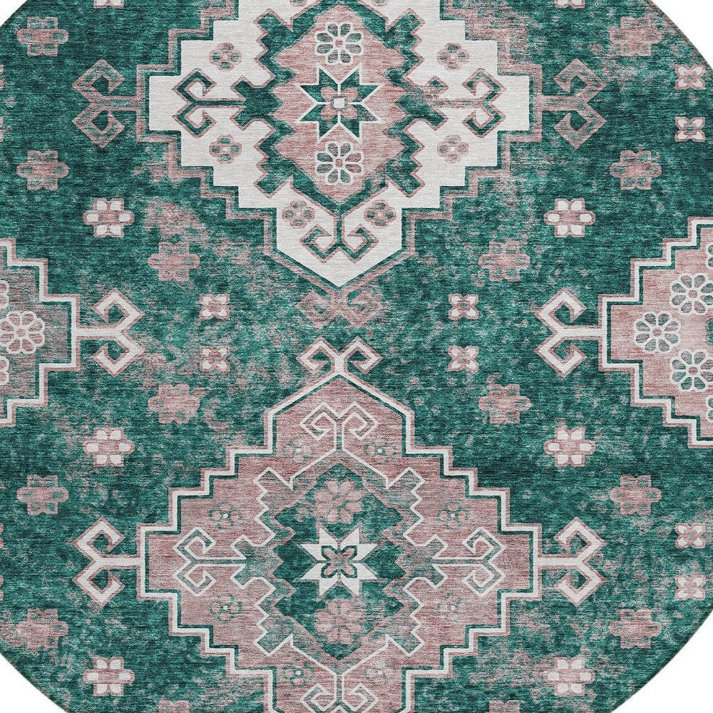 3' X 5' Emerald Brown And Ivory Medallion Washable Indoor Outdoor Area Rug