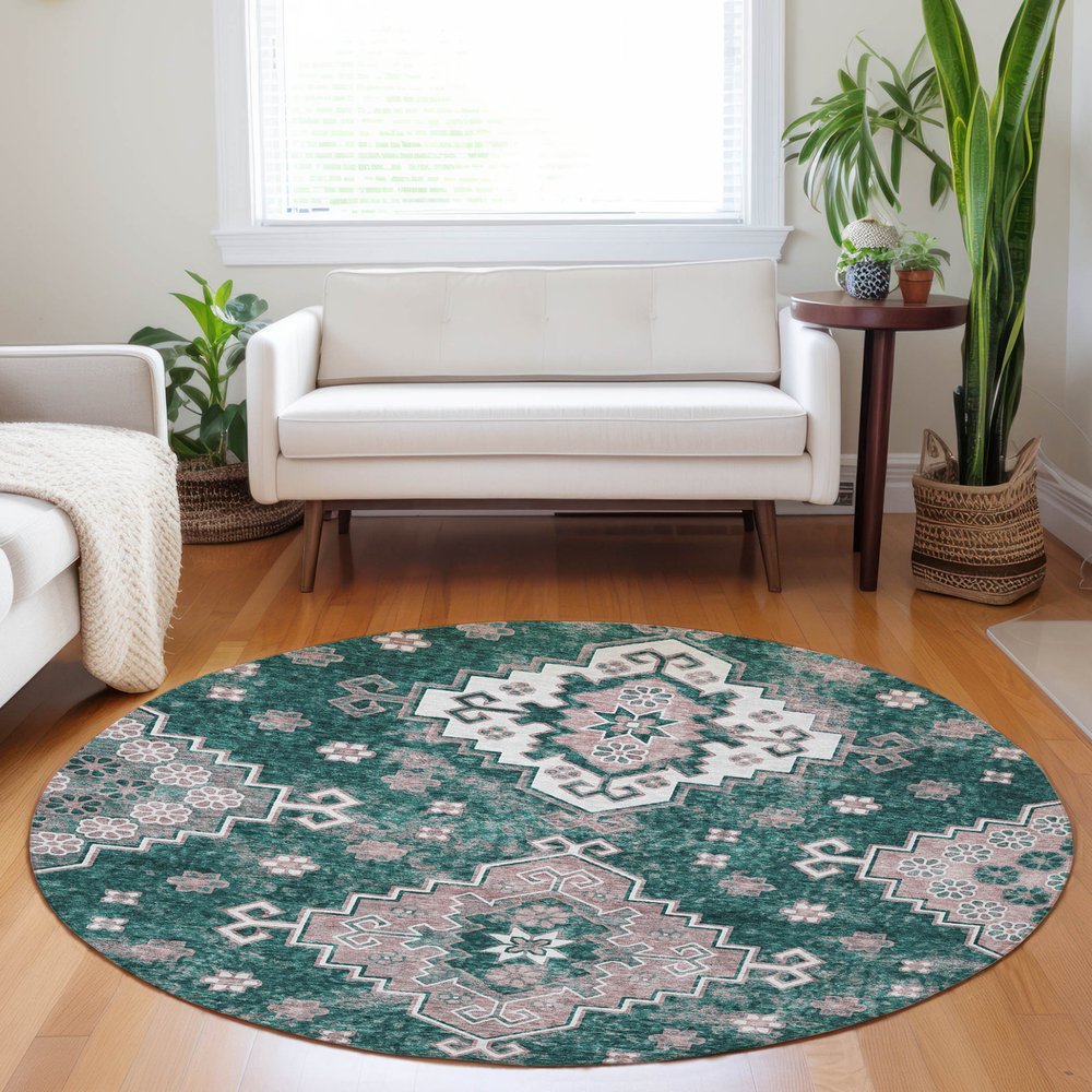 3' X 5' Emerald Brown And Ivory Medallion Washable Indoor Outdoor Area Rug