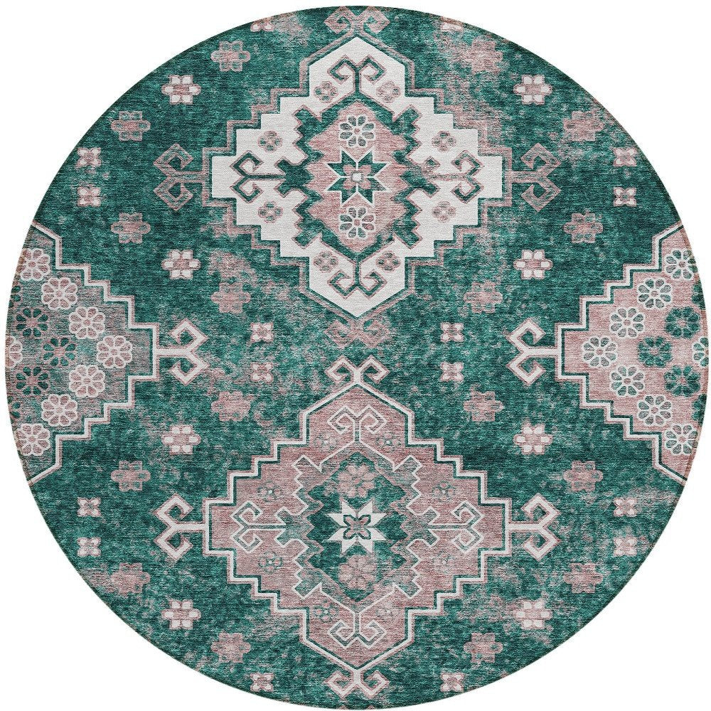 3' X 5' Emerald Brown And Ivory Medallion Washable Indoor Outdoor Area Rug