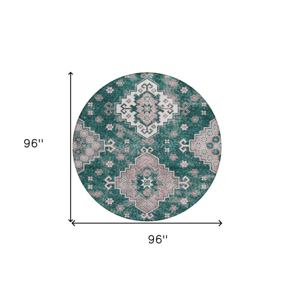 3' X 5' Emerald Brown And Ivory Medallion Washable Indoor Outdoor Area Rug