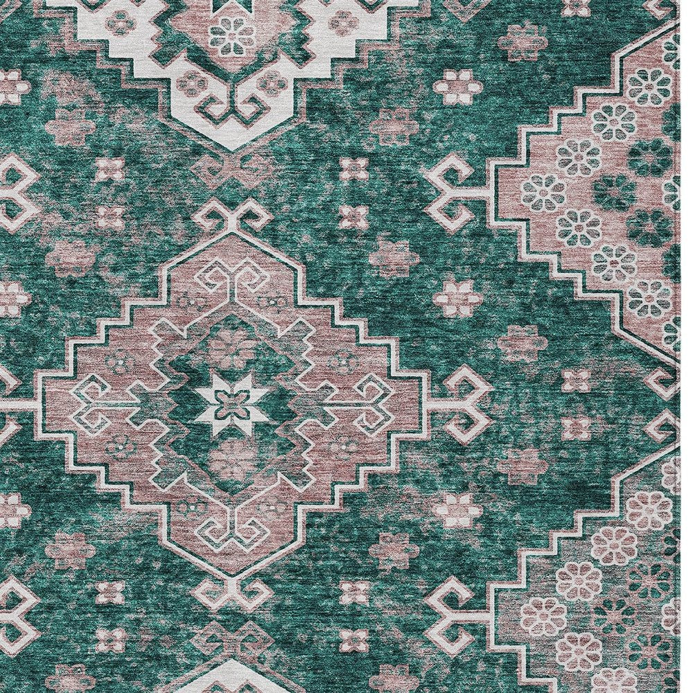 3' X 5' Emerald Brown And Ivory Medallion Washable Indoor Outdoor Area Rug
