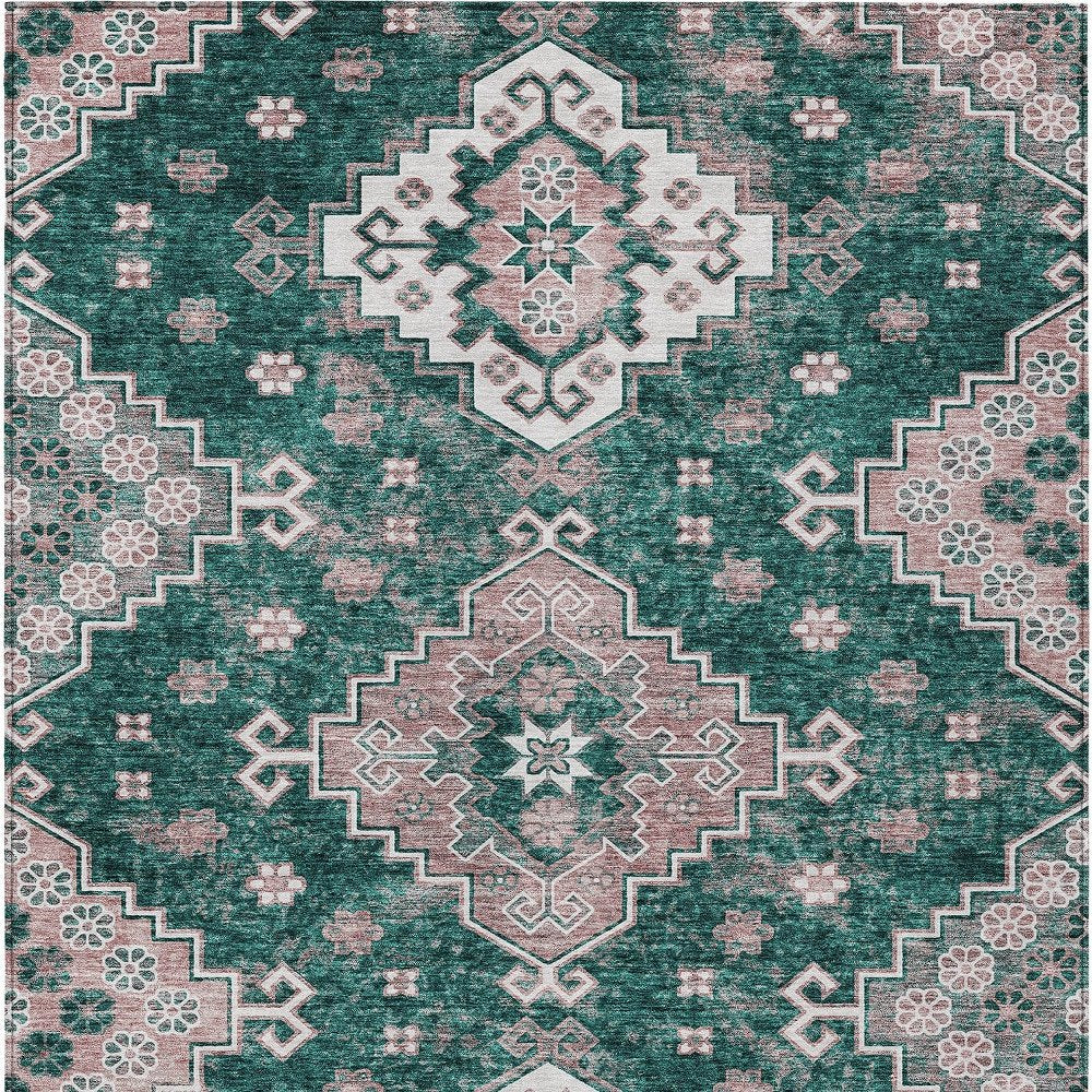 3' X 5' Emerald Brown And Ivory Medallion Washable Indoor Outdoor Area Rug