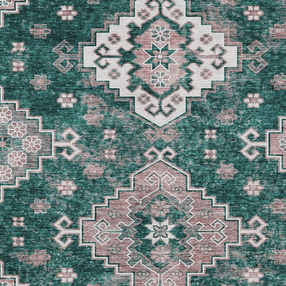 3' X 5' Emerald Brown And Ivory Medallion Washable Indoor Outdoor Area Rug