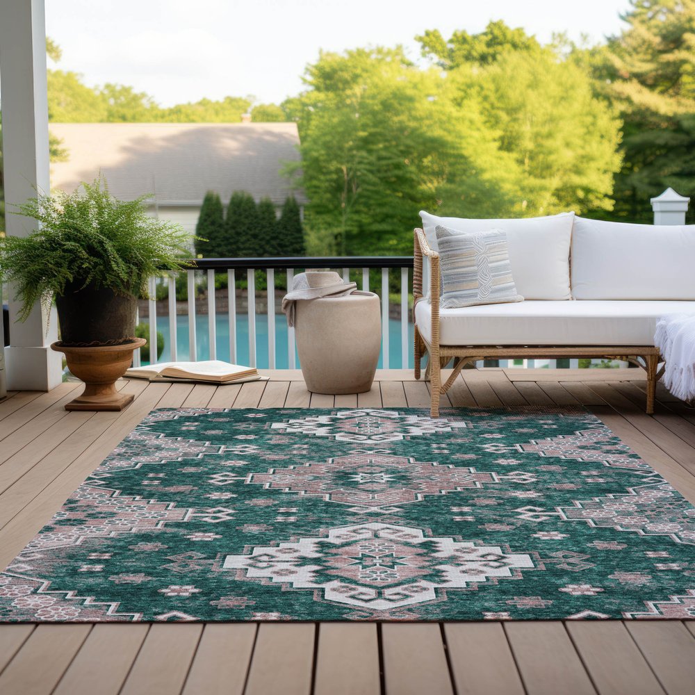 3' X 5' Emerald Brown And Ivory Medallion Washable Indoor Outdoor Area Rug