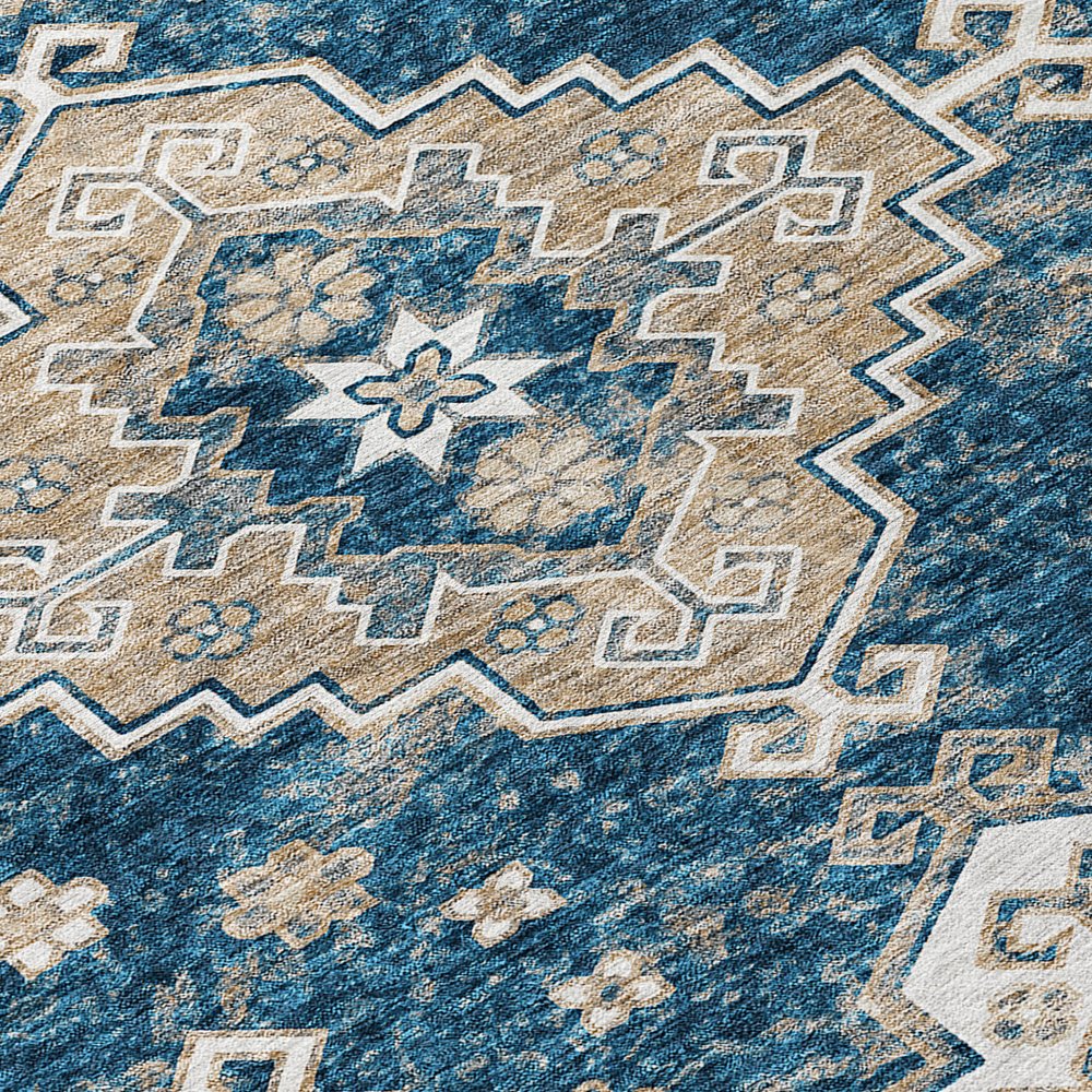 3' X 5' Navy Blue Beige And Ivory Medallion Washable Indoor Outdoor Area Rug