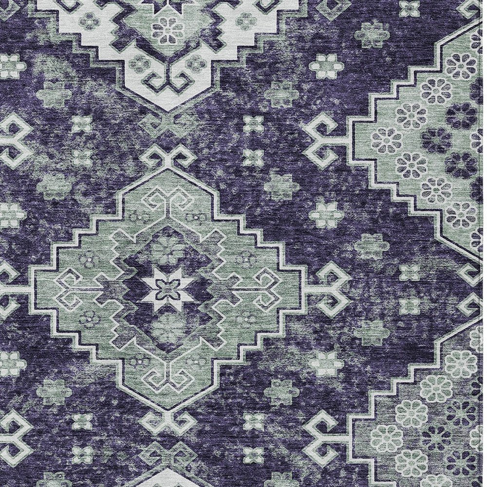 3' X 5' Purple Eggplant And Sage Medallion Washable Indoor Outdoor Area Rug