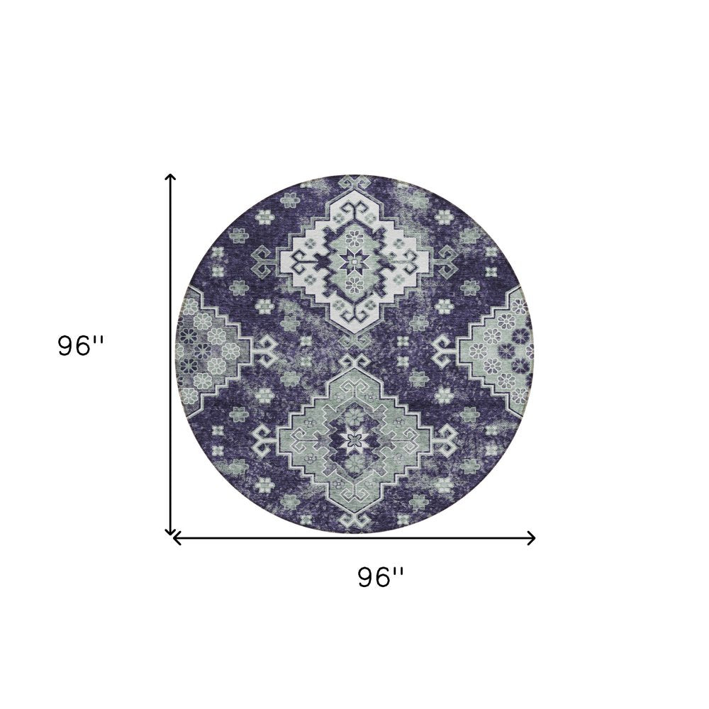 3' X 5' Purple Eggplant And Sage Medallion Washable Indoor Outdoor Area Rug