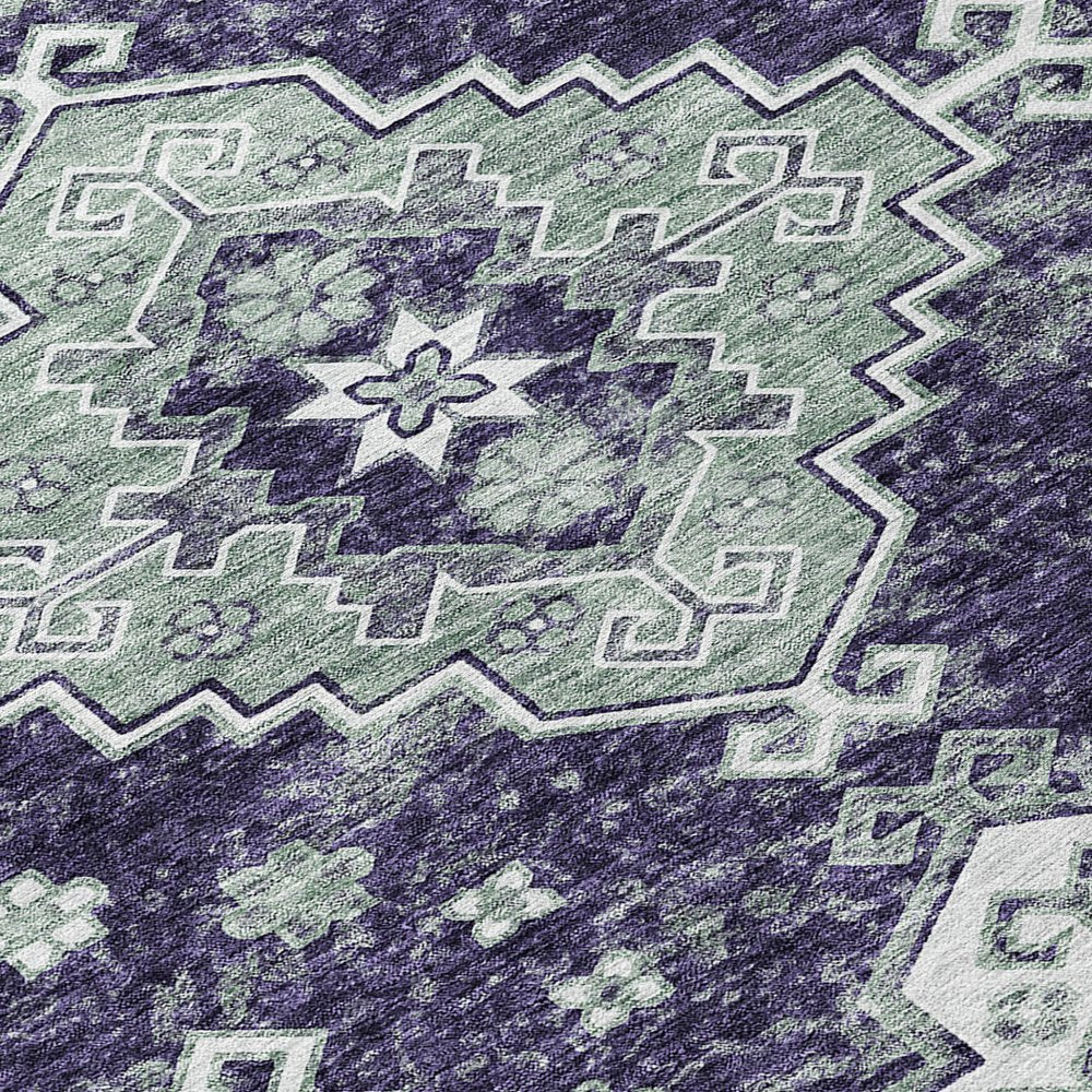 3' X 5' Purple Eggplant And Sage Medallion Washable Indoor Outdoor Area Rug
