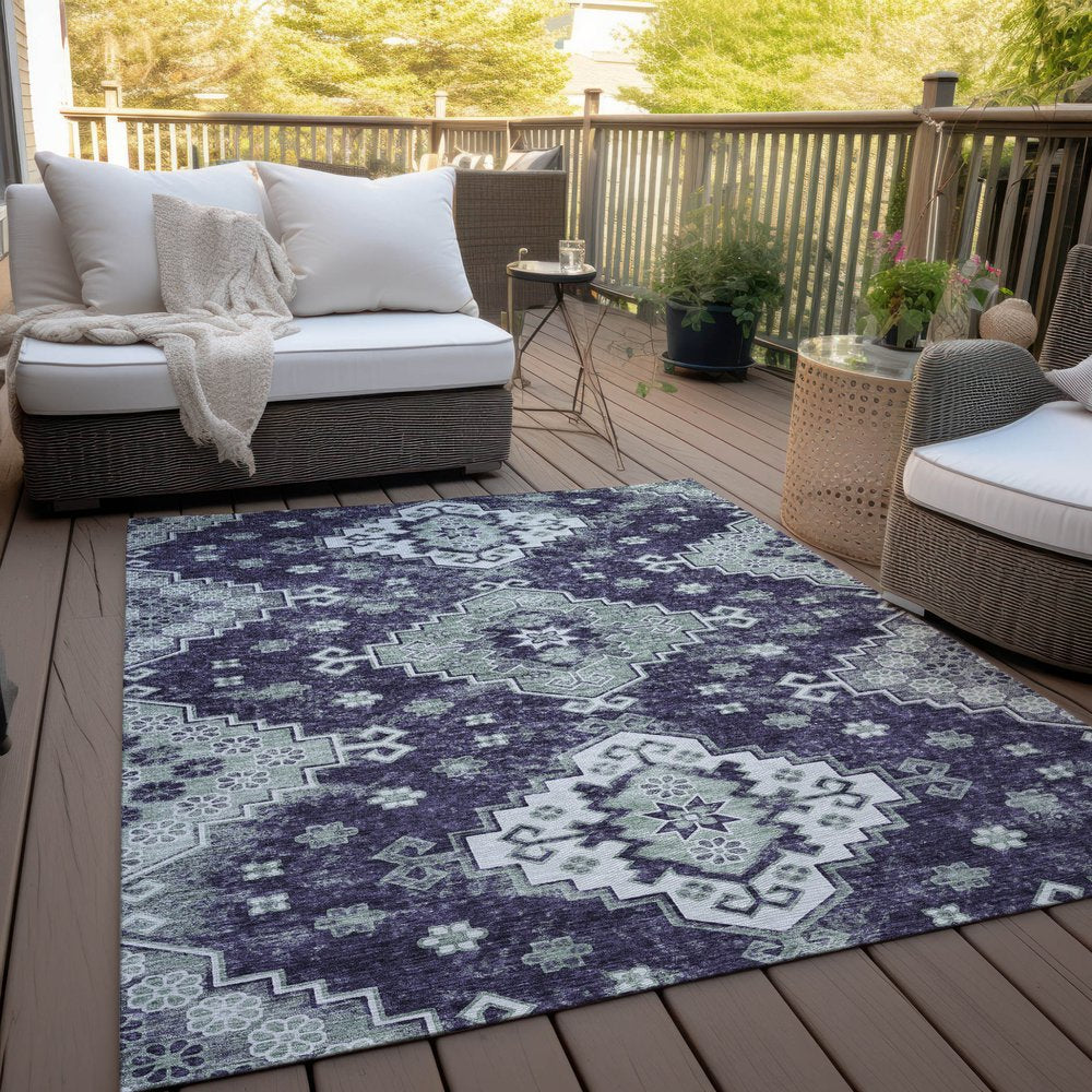 3' X 5' Purple Eggplant And Sage Medallion Washable Indoor Outdoor Area Rug