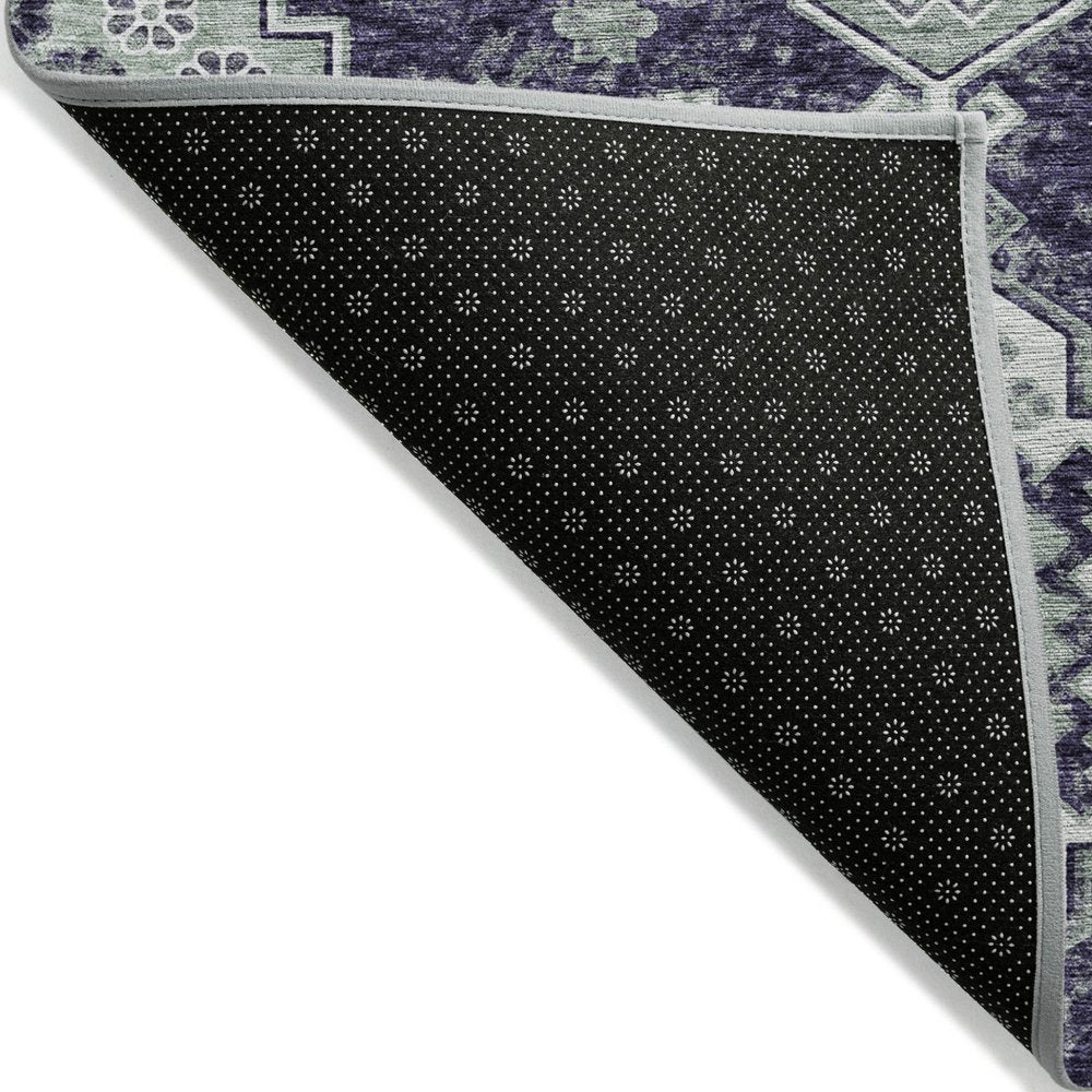 3' X 5' Purple Eggplant And Sage Medallion Washable Indoor Outdoor Area Rug