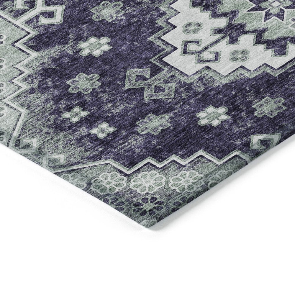 3' X 5' Purple Eggplant And Sage Medallion Washable Indoor Outdoor Area Rug