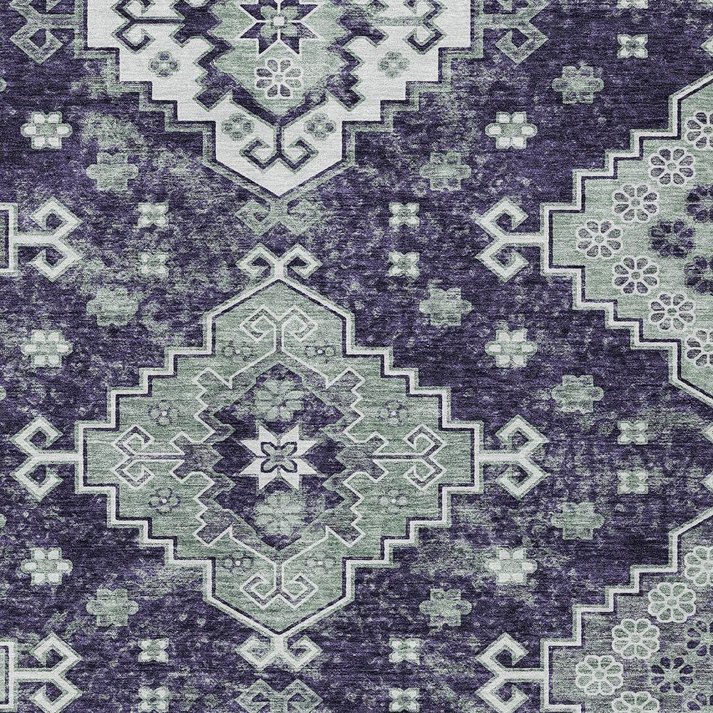 3' X 5' Purple Eggplant And Sage Medallion Washable Indoor Outdoor Area Rug
