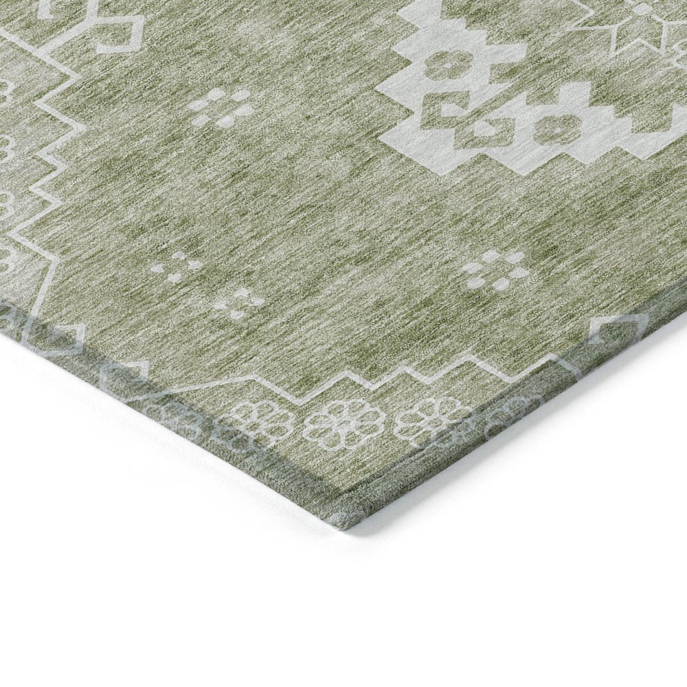 3' X 5' Artichoke Green Beige And Ivory Medallion Washable Indoor Outdoor Area Rug