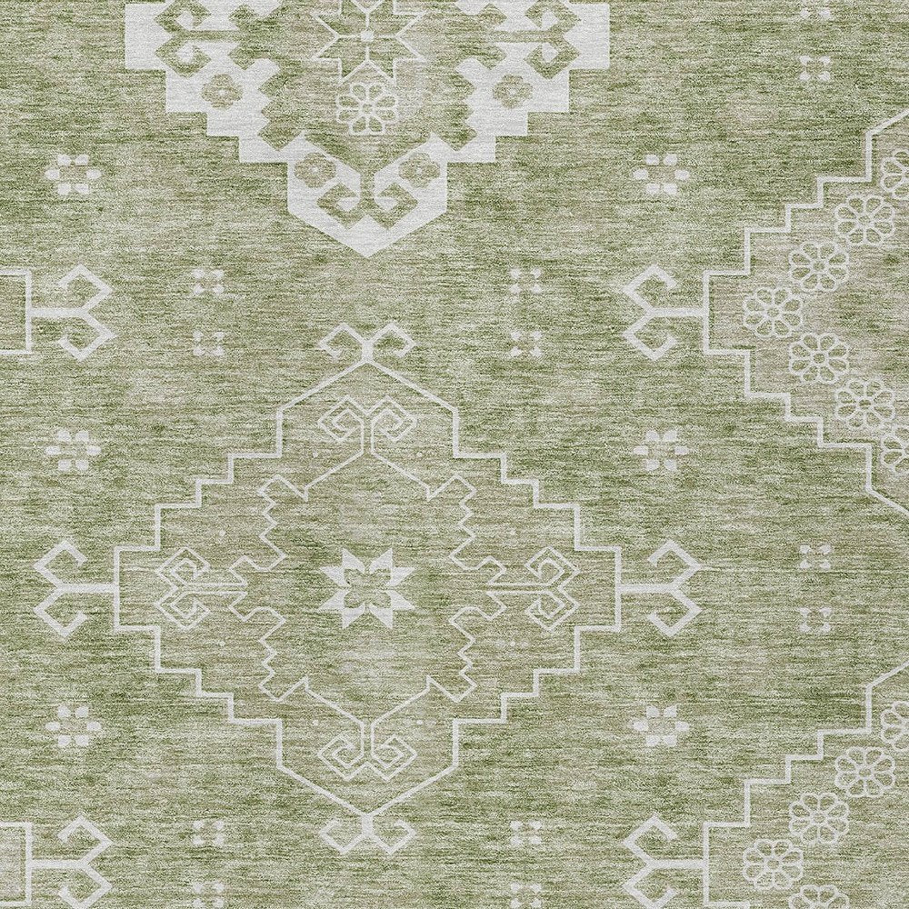 3' X 5' Artichoke Green Beige And Ivory Medallion Washable Indoor Outdoor Area Rug