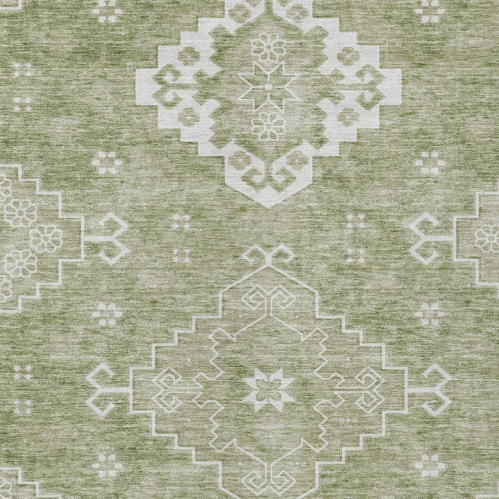 3' X 5' Artichoke Green Beige And Ivory Medallion Washable Indoor Outdoor Area Rug