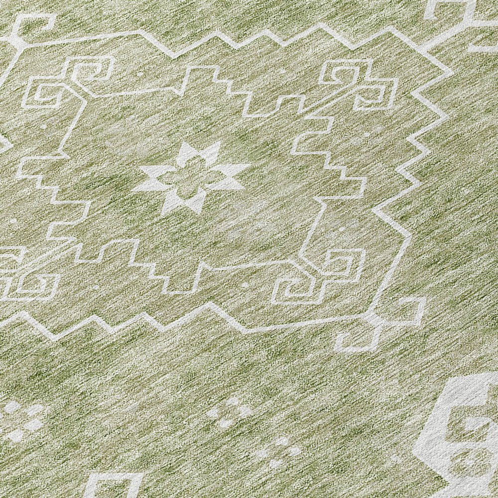 3' X 5' Artichoke Green Beige And Ivory Medallion Washable Indoor Outdoor Area Rug