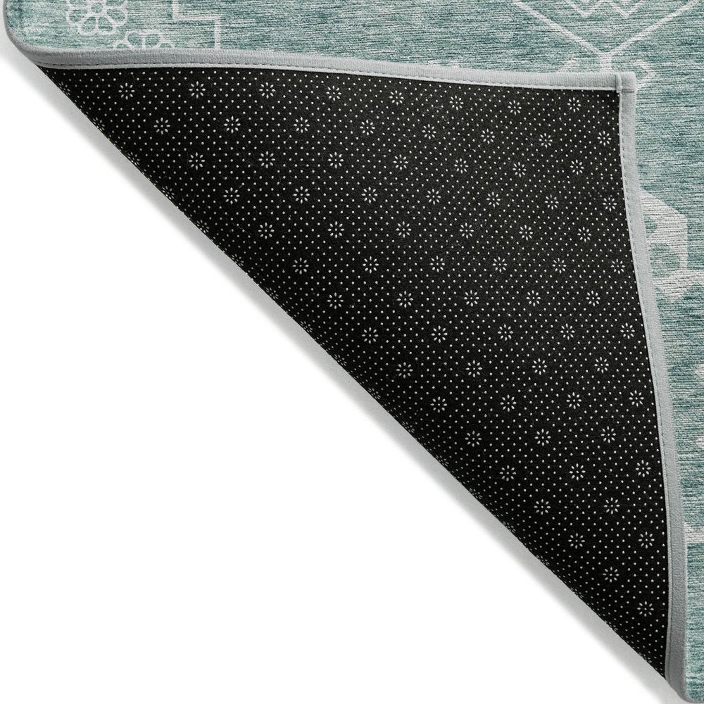 3' X 5' Aqua Teal Blue And Ivory Medallion Washable Indoor Outdoor Area Rug