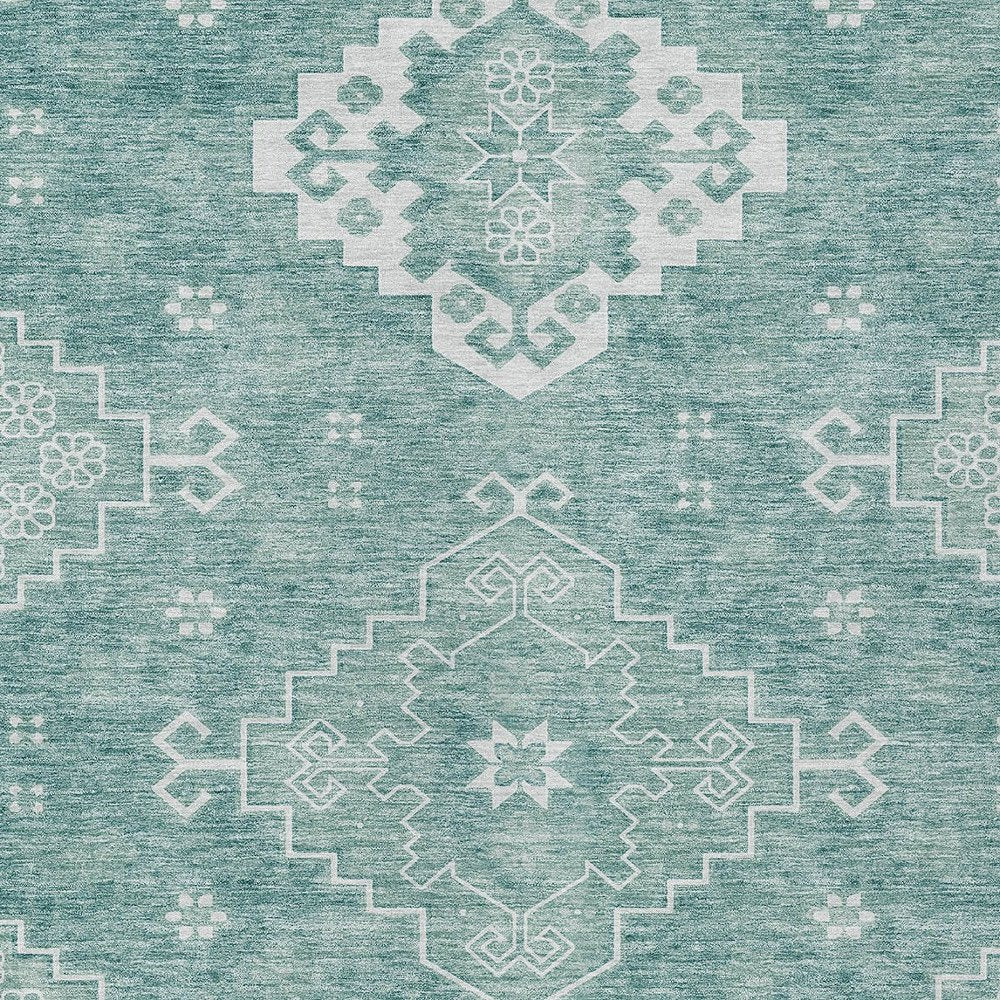 3' X 5' Aqua Teal Blue And Ivory Medallion Washable Indoor Outdoor Area Rug
