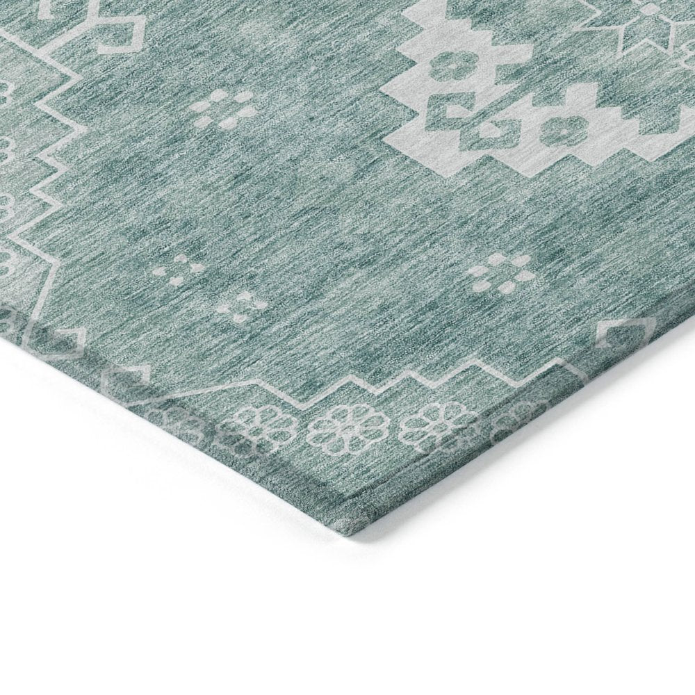 3' X 5' Aqua Teal Blue And Ivory Medallion Washable Indoor Outdoor Area Rug
