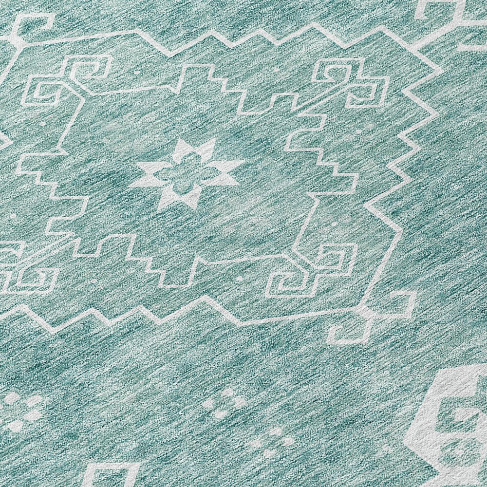 3' X 5' Aqua Teal Blue And Ivory Medallion Washable Indoor Outdoor Area Rug