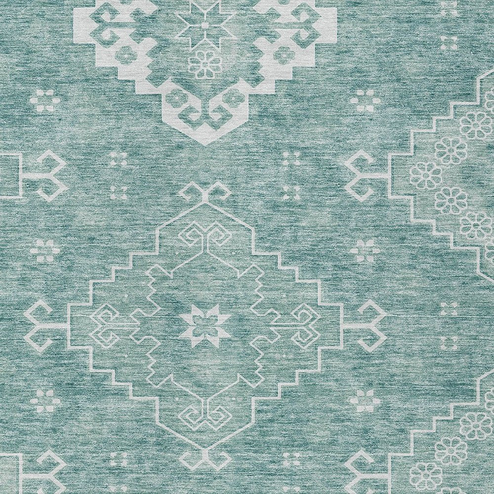 3' X 5' Aqua Teal Blue And Ivory Medallion Washable Indoor Outdoor Area Rug