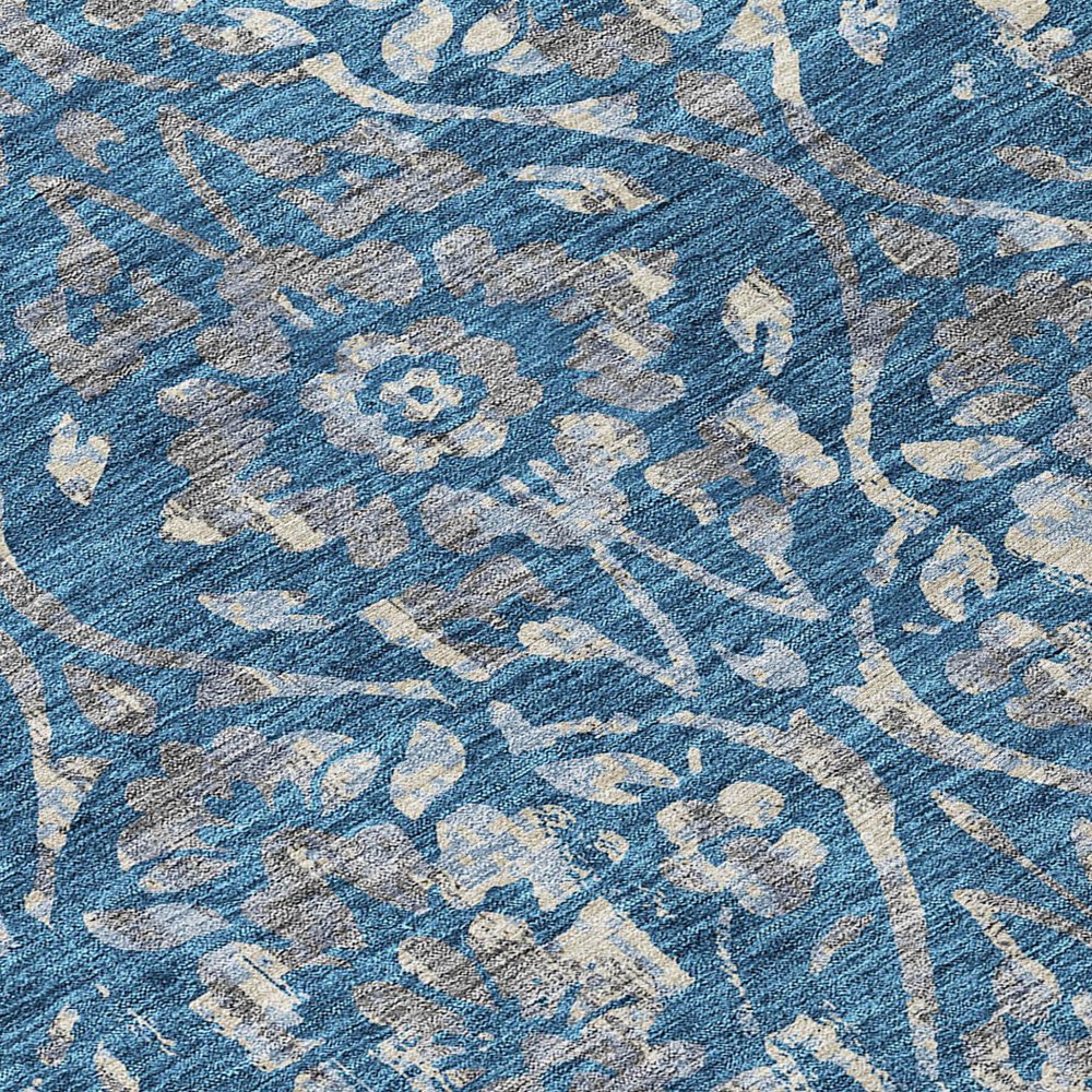 3' X 5' Blue And Ivory Floral Washable Indoor Outdoor Area Rug