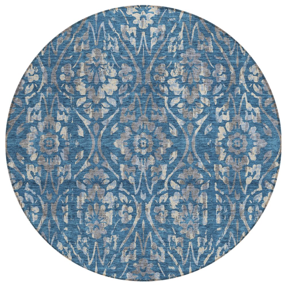 3' X 5' Blue And Ivory Floral Washable Indoor Outdoor Area Rug