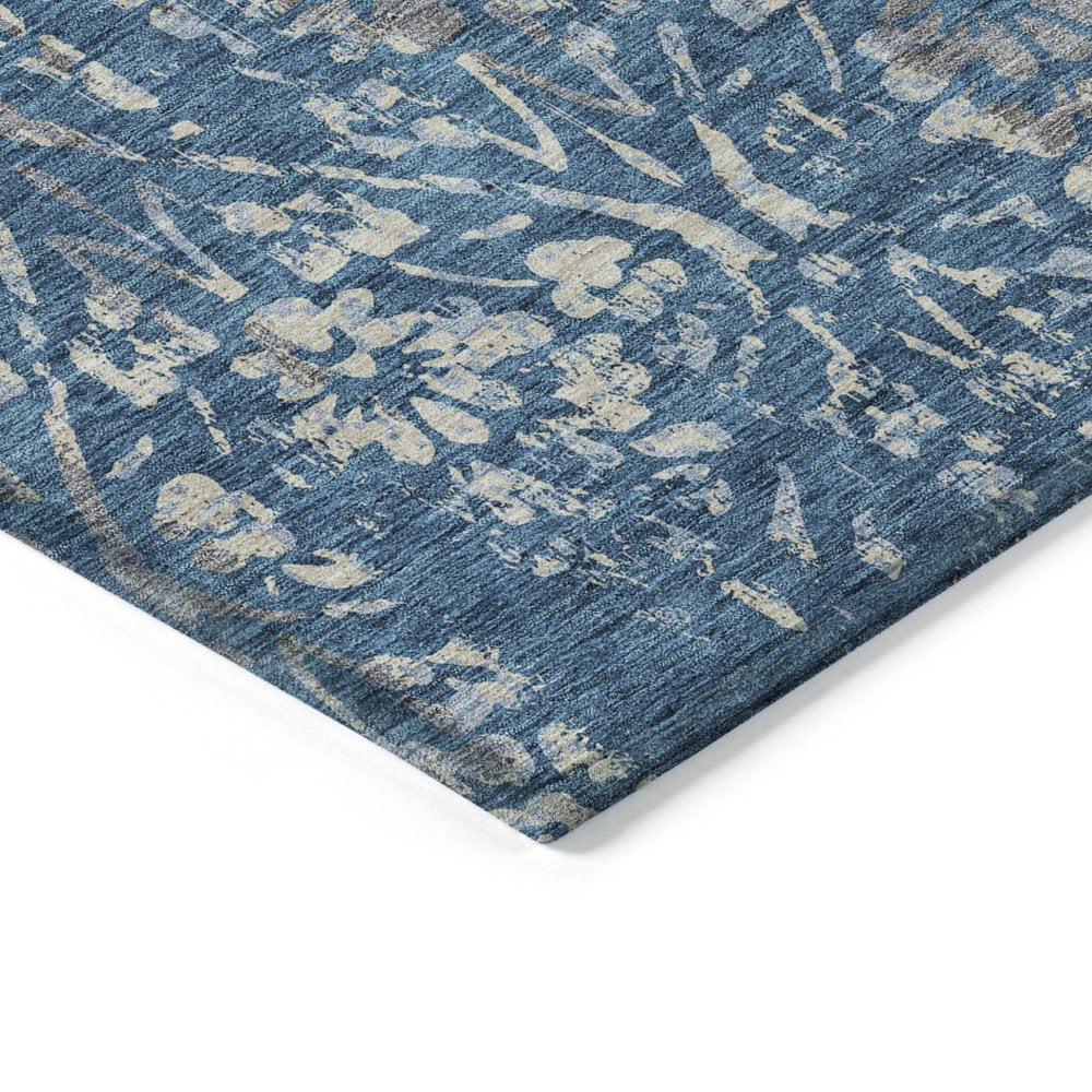 3' X 5' Blue And Ivory Floral Washable Indoor Outdoor Area Rug