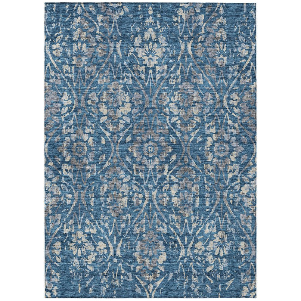 3' X 5' Blue And Ivory Floral Washable Indoor Outdoor Area Rug
