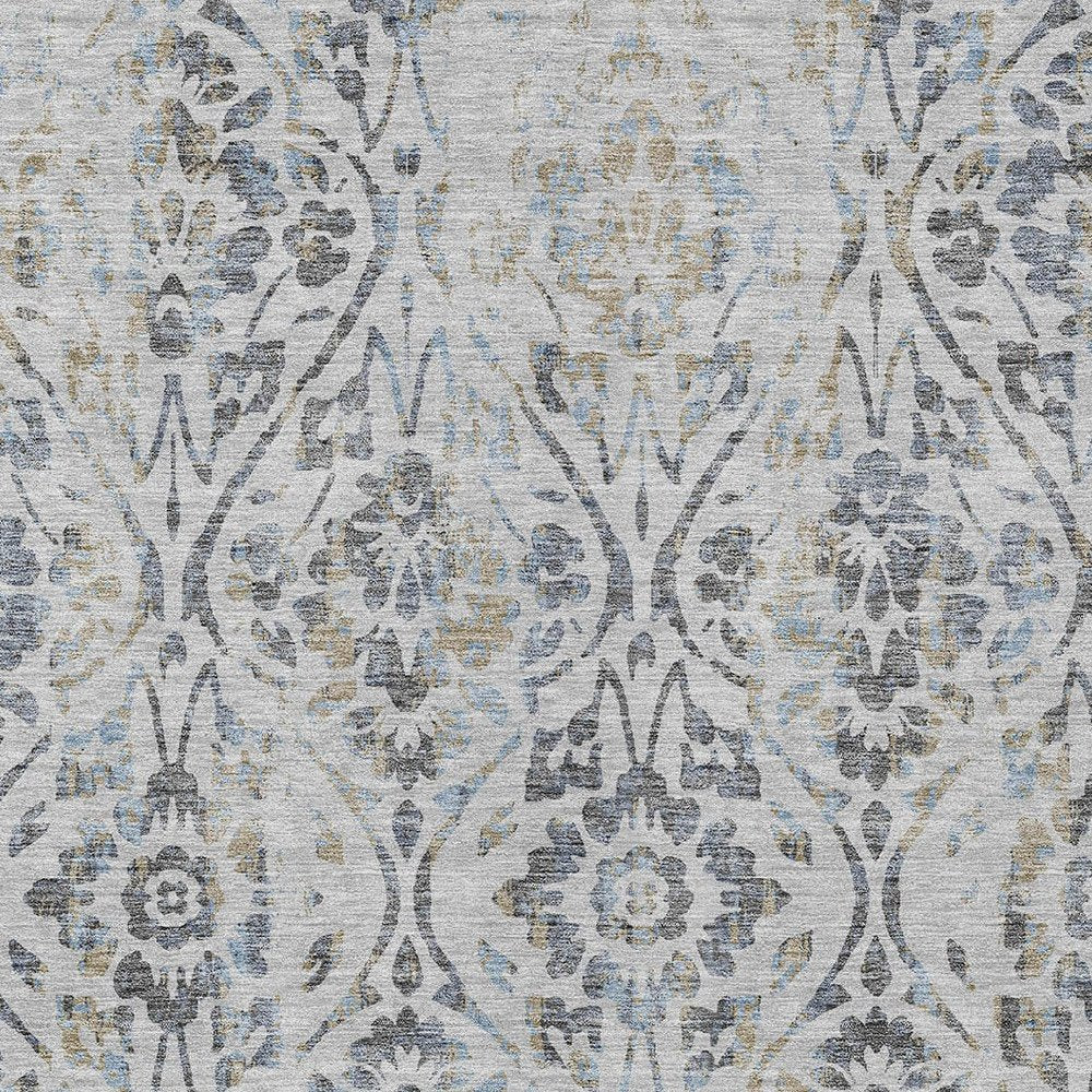 3' X 5' Gray Black And Green Floral Washable Indoor Outdoor Area Rug