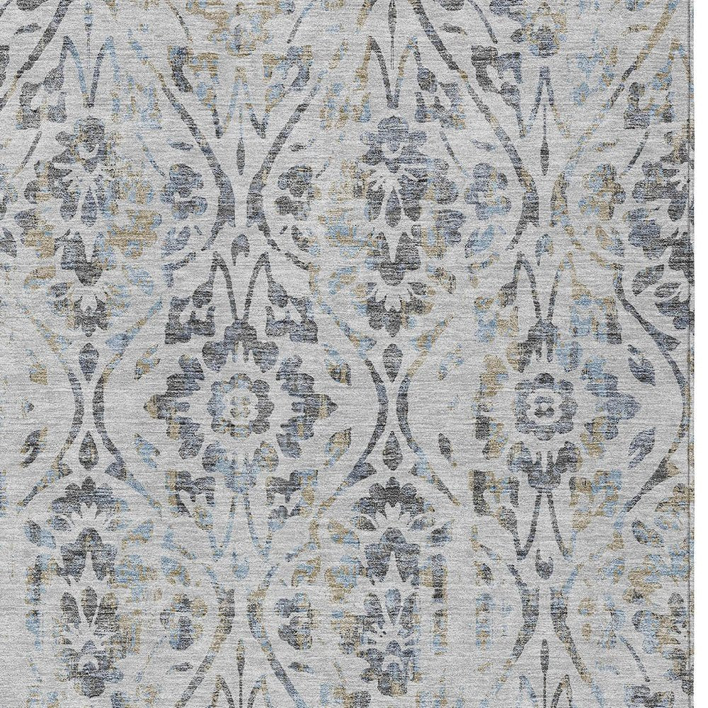 3' X 5' Gray Black And Green Floral Washable Indoor Outdoor Area Rug