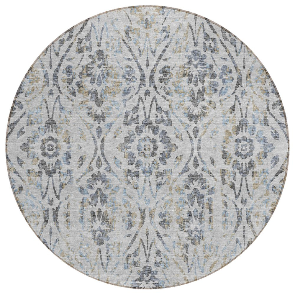 3' X 5' Gray Black And Green Floral Washable Indoor Outdoor Area Rug
