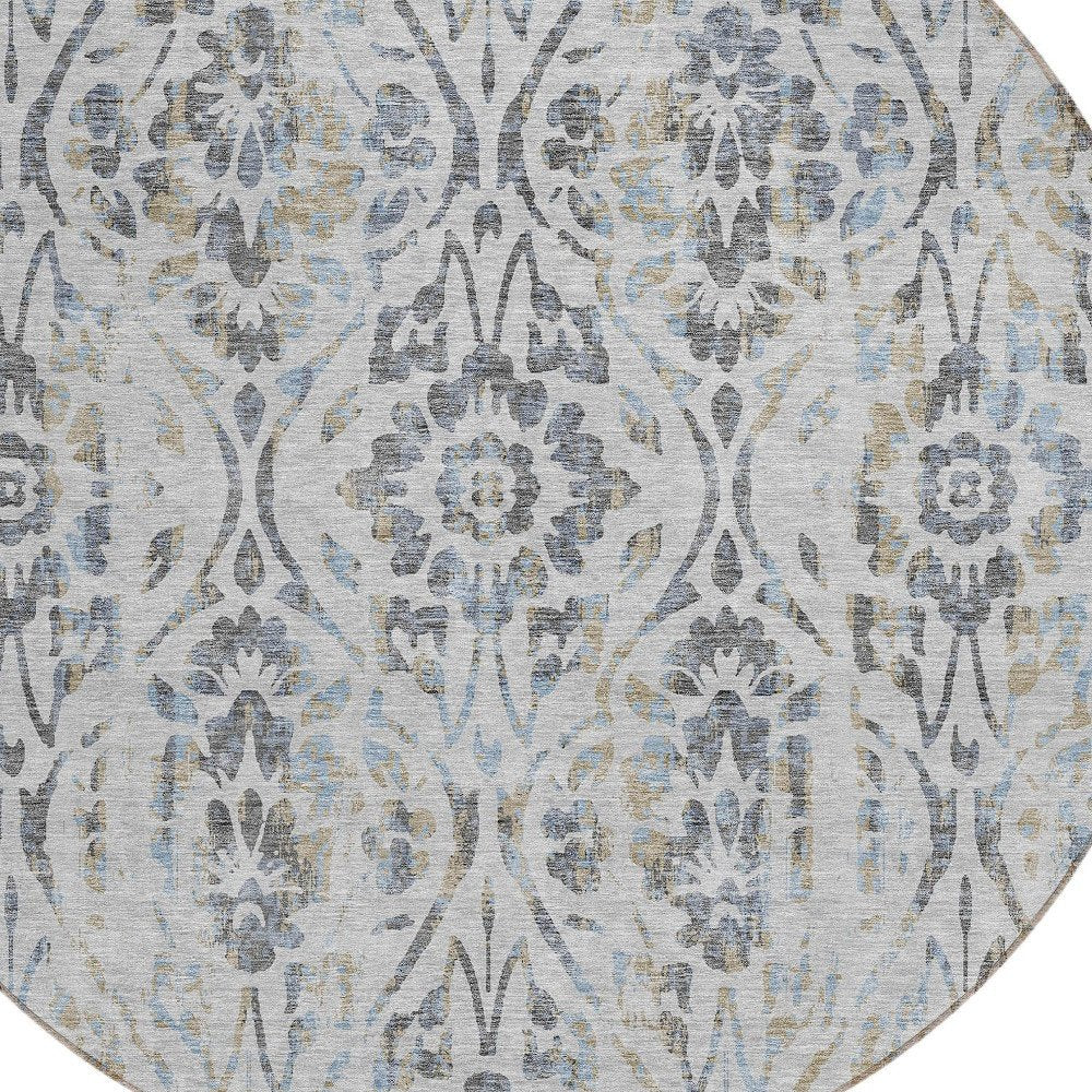 3' X 5' Gray Black And Green Floral Washable Indoor Outdoor Area Rug