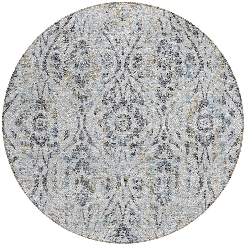3' X 5' Gray Black And Green Floral Washable Indoor Outdoor Area Rug