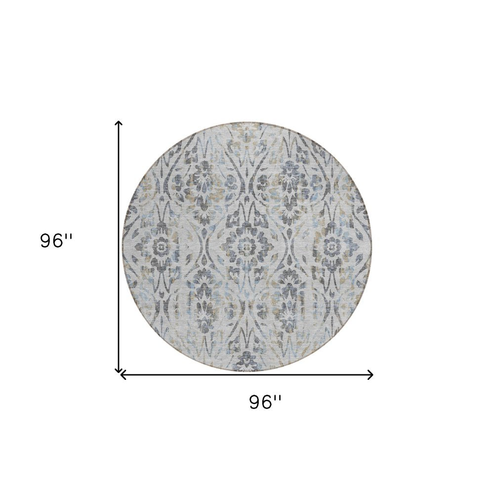 3' X 5' Gray Black And Green Floral Washable Indoor Outdoor Area Rug