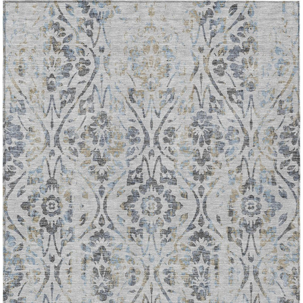 8' X 10' Gray Black And Green Floral Washable Indoor Outdoor Area Rug