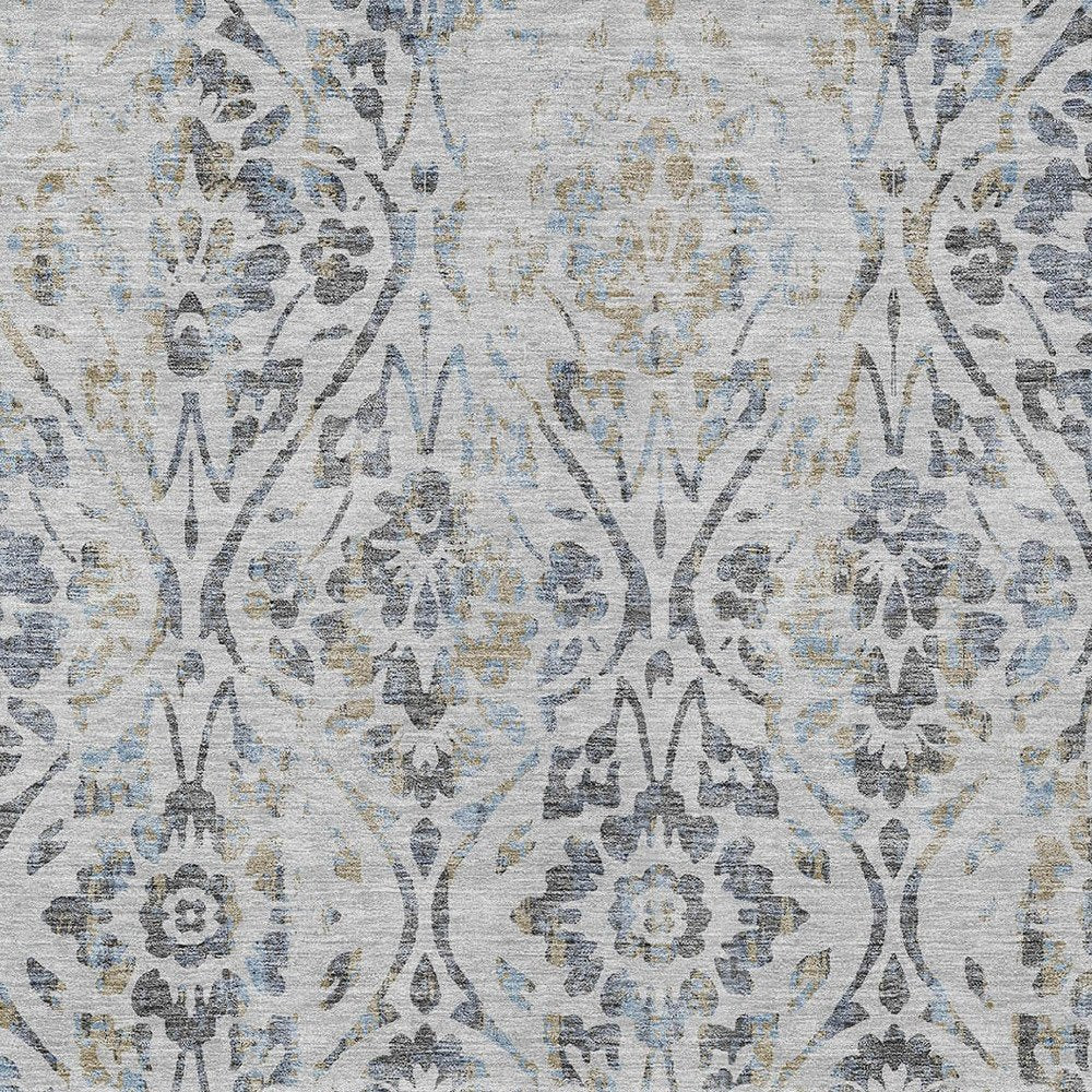 8' X 10' Gray Black And Green Floral Washable Indoor Outdoor Area Rug