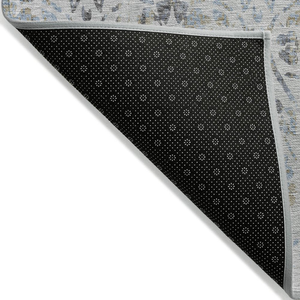 8' X 10' Gray Black And Green Floral Washable Indoor Outdoor Area Rug