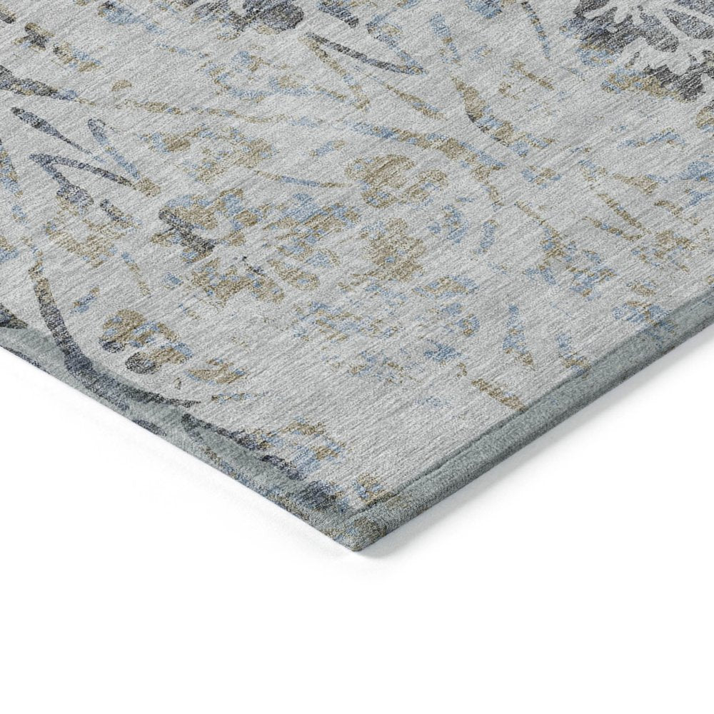 8' X 10' Gray Black And Green Floral Washable Indoor Outdoor Area Rug