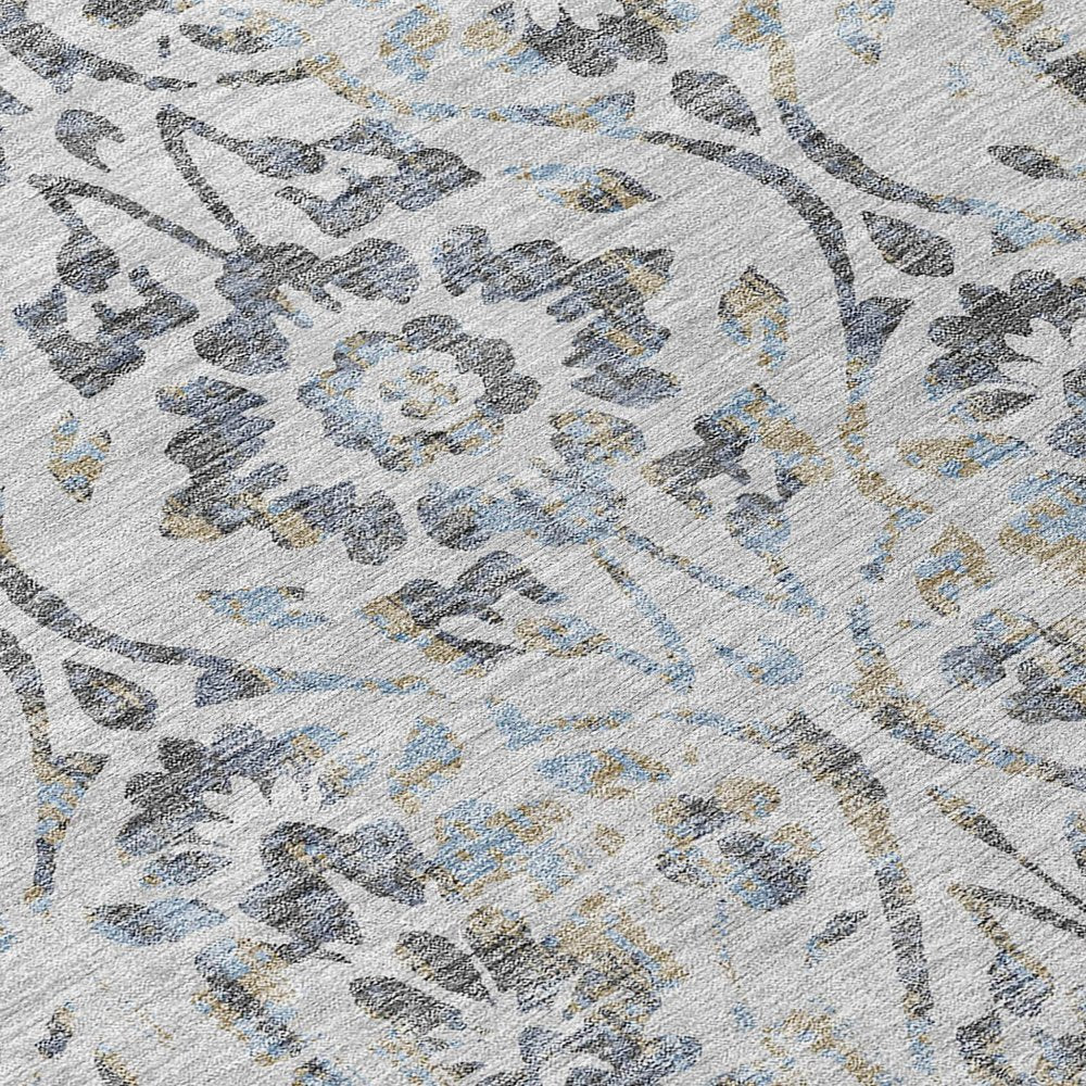 8' X 10' Gray Black And Green Floral Washable Indoor Outdoor Area Rug
