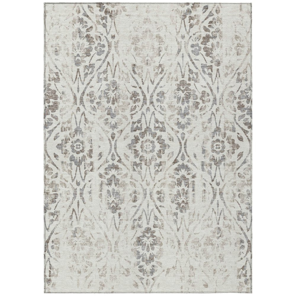 3' X 5' Ivory And Brown Floral Washable Indoor Outdoor Area Rug