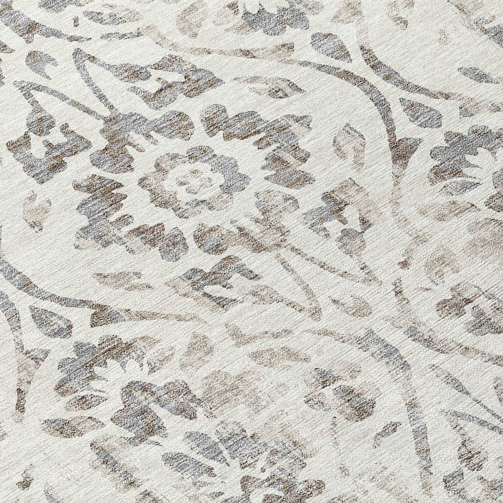 3' X 5' Ivory And Brown Floral Washable Indoor Outdoor Area Rug